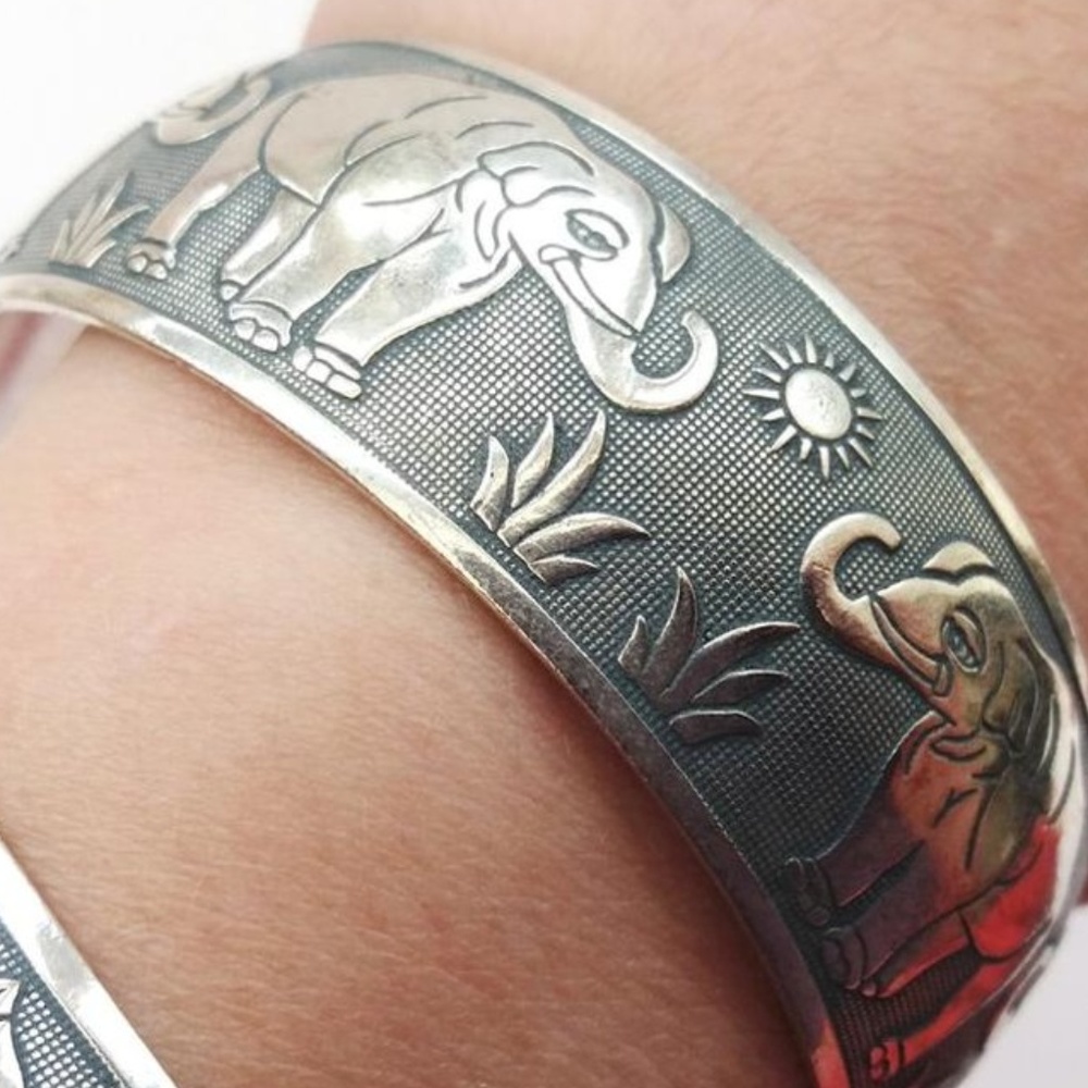 Silver Elephant Cuff Bracelet - Picture 2 of 7